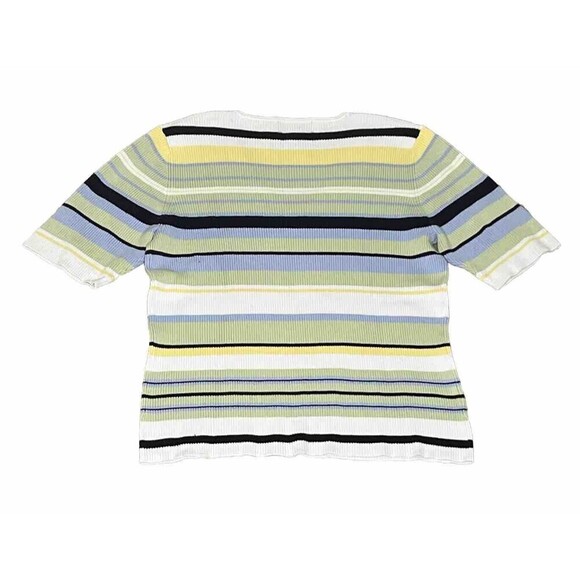 Charter Club Striped V Neck Sweater Ribbed Large Pima Cotton - Picture 3 of 6